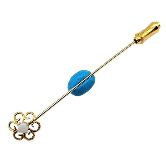 Gold Tone Opal Stick Lapel Pin - Picture 5 of 5